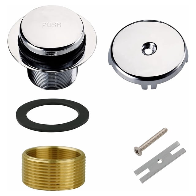 Universal Bathtub Drain Conversion Kit – Tip-Toe Stopper, Brass, With Overflow Plate