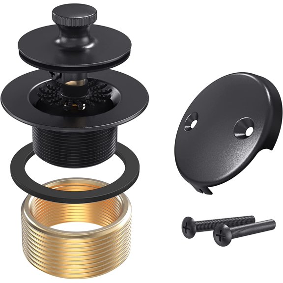 Matte Black Tub Drain and Overflow Kit, Replacement Bath Tub Drain Trim Set,Lift & Turn Bathtub Drain Kit with 2-Hole Overflow Faceplate Conversion Kit Assembly Fine/Coarse Thread