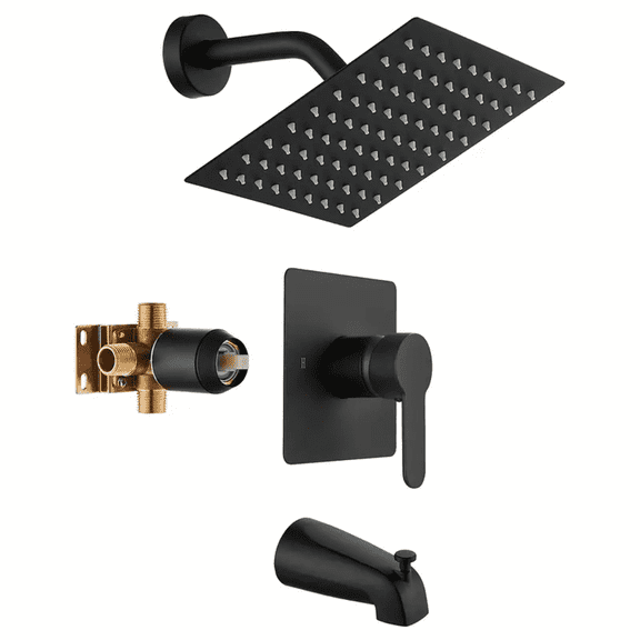 Matte Black Tub Shower Faucet Set Complete with 8-Inch Rainfall Shower Head and Tub Spout Included Shower Valve Tub Shower Trim Kit