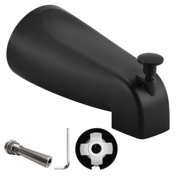 Matte Black Tub Spout with Diverter, Slip On Bathtub Faucet, Stainless Steel Concealed Bottom Outlet, Leak-Proof Design, Quick DIY Bathroom Installation
