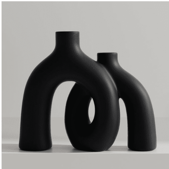 Matte Black Vase Set - Hug Hollow Donut Aesthetic Ceramic Vases Home Decor, Modern Nordic Minimalist Decorative Vase for Table Centerpiece Bookshelf Office Entryway Console Fireplace (Black)