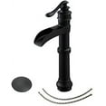 thumbnail image 1 of Matte Black Vessel Sink Faucet Waterfall with Pop Up Drain Assembly and Single-Handle Hole Supply Hose Lead-Free Vanity Lavatory Bathroom Faucet Mixer Tap, 1 of 9