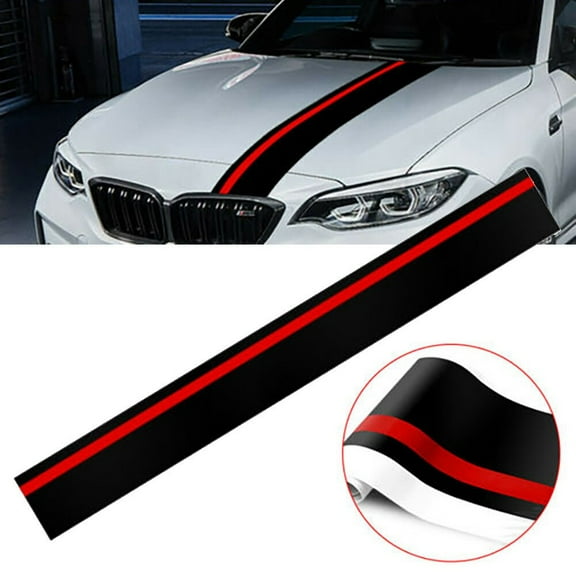 Matte Black W/ Red Rally Stripes Racing Car Body Front Hood Decal Sticker Decor