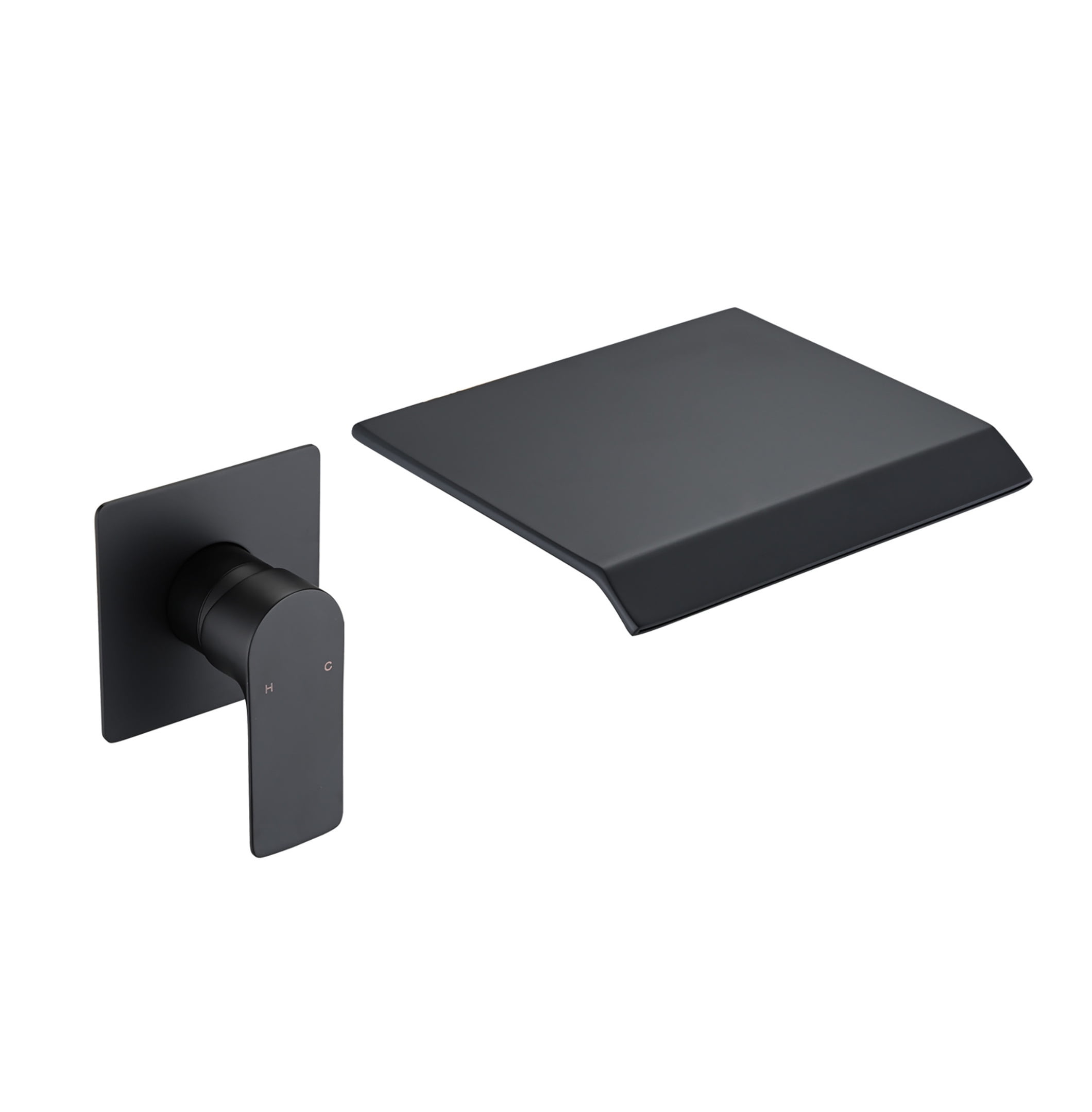 Matte Black Wall Mount Bathtub Faucet - Single Handle Modern Waterfall Tub Spout with Rough-in - Stainless Steel Bathroom Sink Faucet