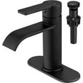 thumbnail image 1 of Matte Black Waterfall Bathroom Faucet, Single Handle 1 or 3 Hole Modern Sink Faucet with Deck Plate & Pop-Up Drain, RV Camper Washbasin Tap, 1 of 14
