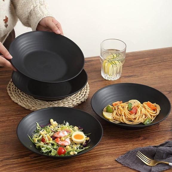 Matte Black Western Cuisine Bowl Deep Soup Pasta Serving Bowl Plastic Dinner Dish Minimalist Household Tableware Home Kitchen Restaurant Daily Use Stackable Lightweight Durable Bowl