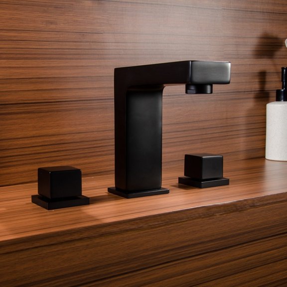 Matte Black Widespread Bathroom Faucet – Brass 2-Handle Square Design