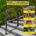 thumbnail image 1 of Matte Black Wrought Iron Step Handrail | Non-Adjustable Transitional Rail for 1 or 3 Outdoor Steps with Installation Kit, 1 of 7