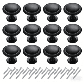 TWGRNF Matte Black Cabinet Knobs 12-Pack, Round Zinc Alloy Drawer Knobs, Kitchen Cabinet Pulls with Screws for Dresser, Cupboard, Bathroom