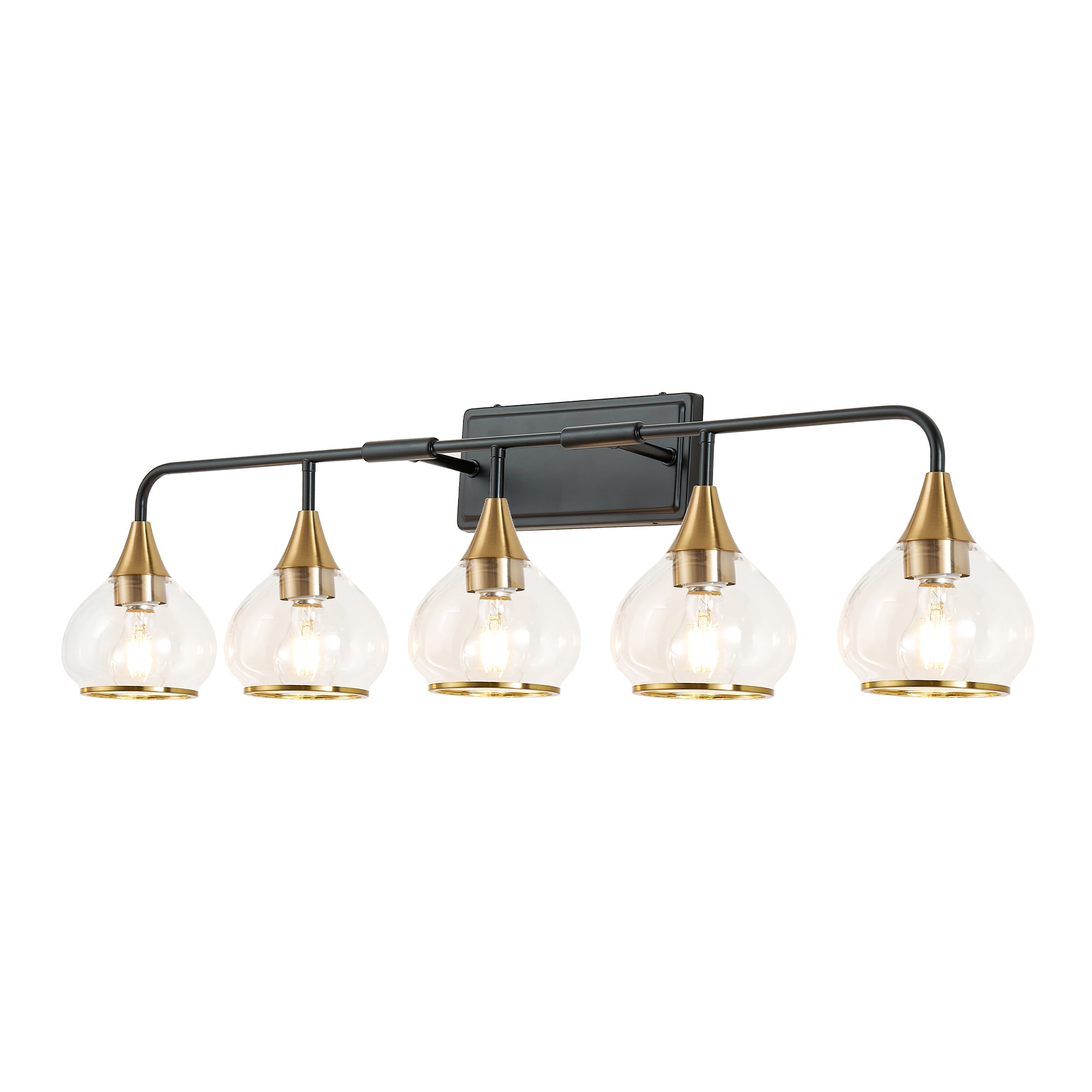 Matte Black and Gold bathroom 5 Light Bulbs Fixtures over mirror for Ceiling for House Toilet, bathroom and bedroom vanity