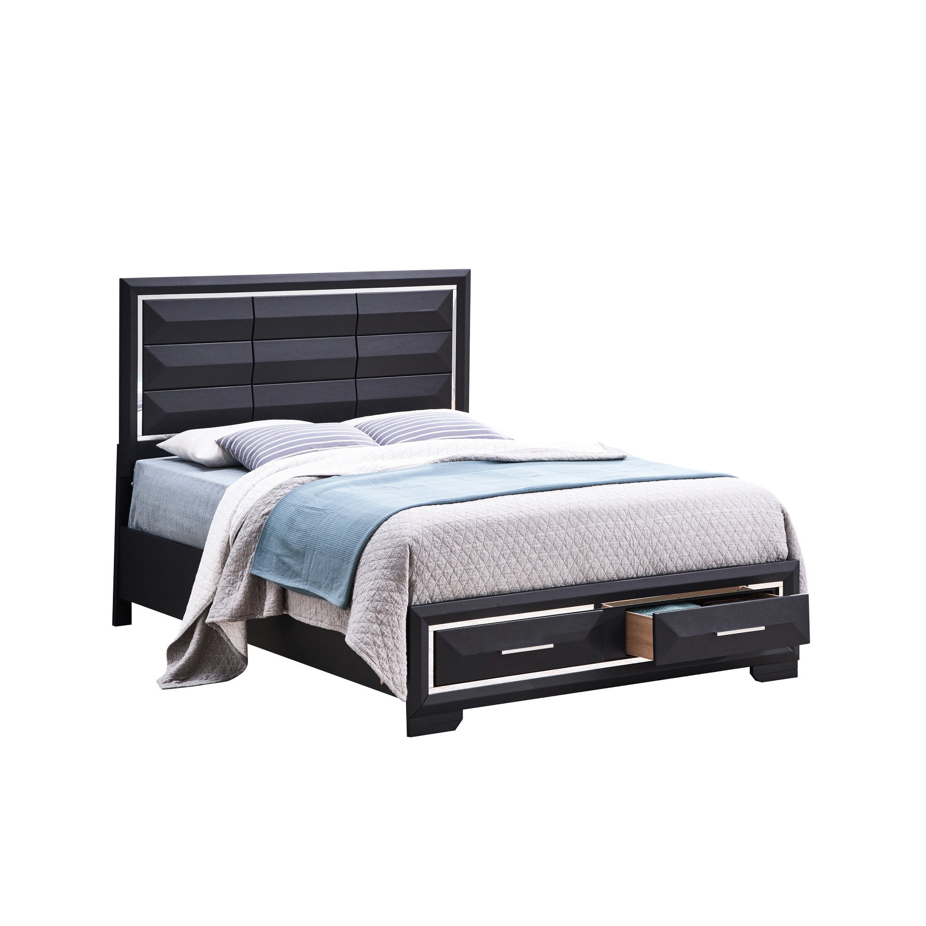 Matte Black and Steel Accents Look / King Bed with Footboard Storage ...