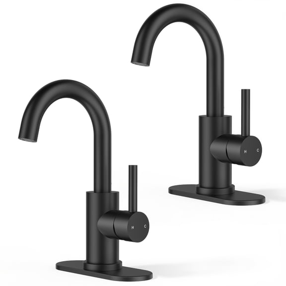 Matte Black x2Pcs, Classic Single Handle Bathroom Faucet, 1 or 3 Hole