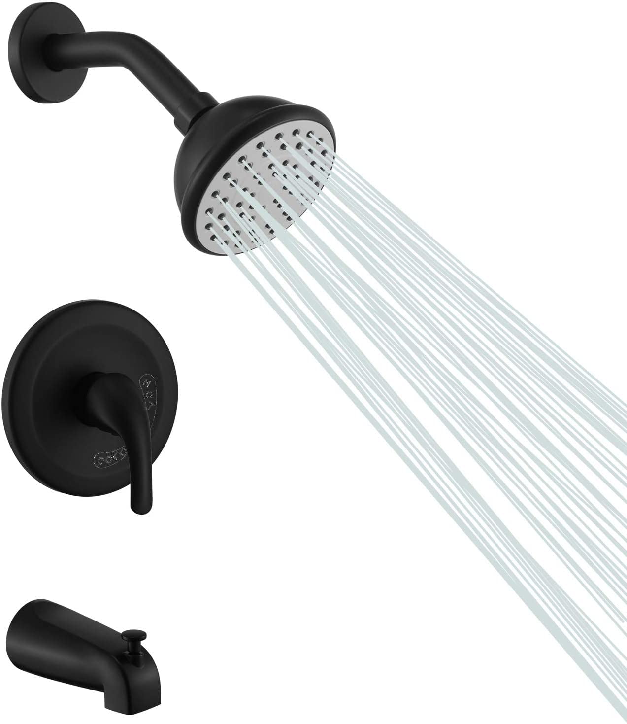 4 Inch Matte Black Shower Faucet with Tub Spout Combo, Bathtub Set ...
