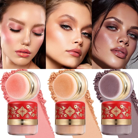Matte Blush Powder Highlighter Long Lasting No Flyaway Brightening Shimmer for Face Cheeks 3 Pack