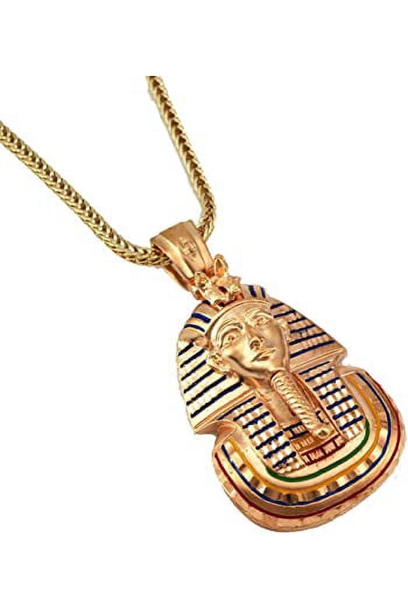 Matte Brushed Metallic Finish Fashion Gold Tone King Tut Pharaoh Pendant free 36" Chain