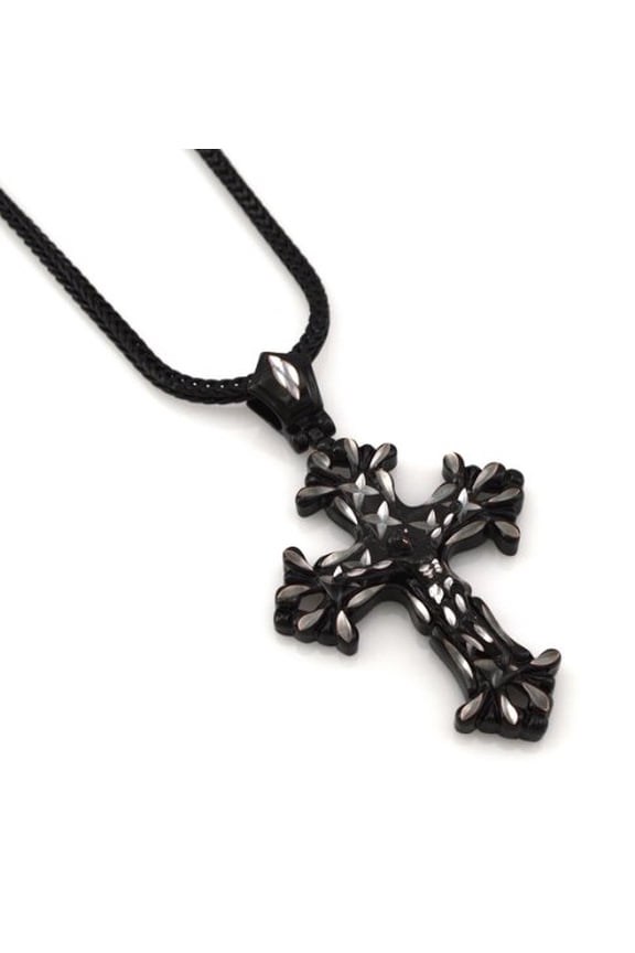 Matte Brushed Metallic Finish Fashion Hematite Black Tone Latin Cross Crucifix Pendant free 36" Chain