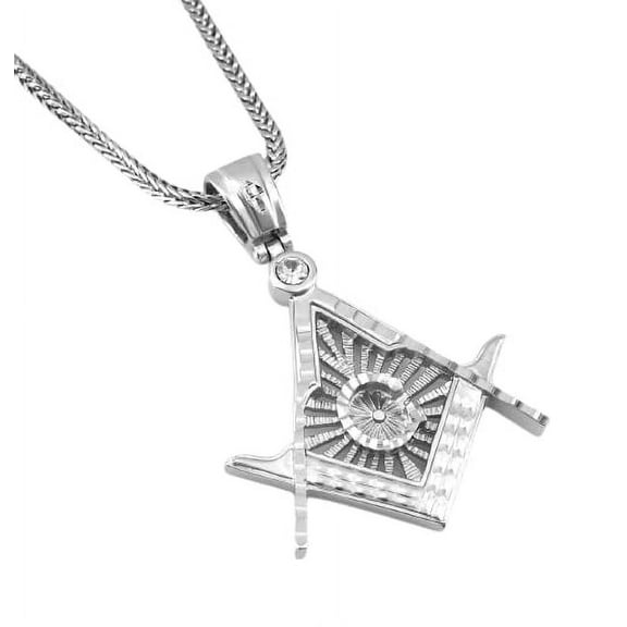 Matte Brushed Metallic Finish Fashion Silver Tone Mason Masonic Pendant Free 36" Chain