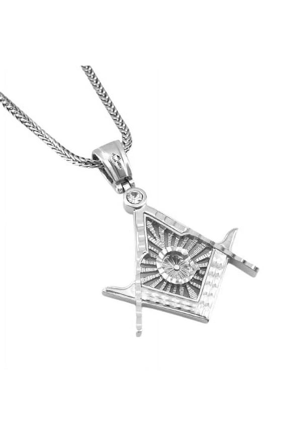 Matte Brushed Metallic Finish Fashion Silver Tone Mason Masonic Pendant Free 36" Chain