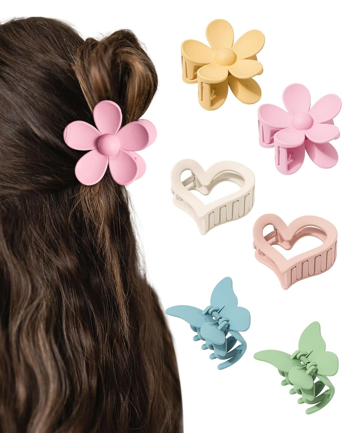 Matte Butterfly Hair Claw Clips for Women Girls - 6 PCS Non-Slip and Strong Hold Hair Clips for Thin/Medium/Thick Hair