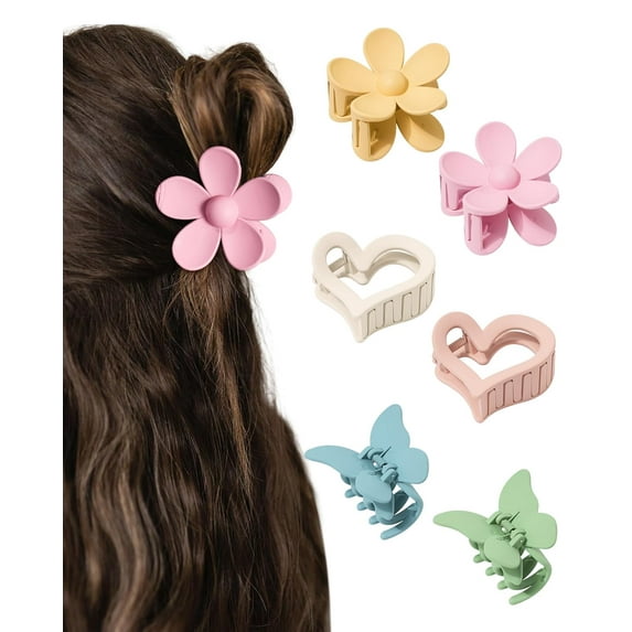 Matte Butterfly Hair Claw Clips for Women Girls - 6 PCS Non-Slip and Strong Hold Hair Clips for Thin/Medium/Thick Hair