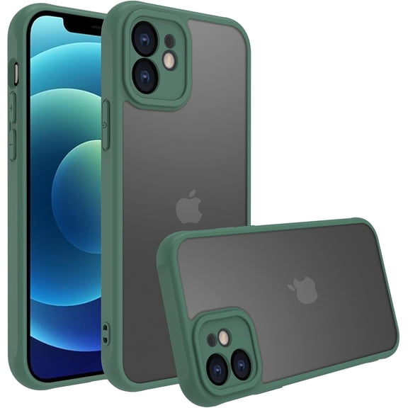 Matte Case for iPhone 12 Case,Shockproof Protective Hard Back Slim Case for iPhone Case 6.1 inch,Frosted Translucent Back Phone Cover, Anti-Fingerprint (Blackish Green, iPhone 12)