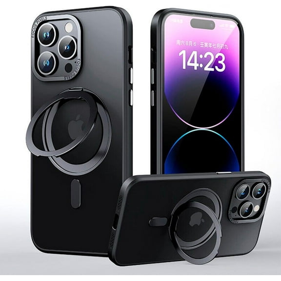 Matte Case for iPhone 15 15 Pro MAX 15 Plus Compatible with MagSafe with Stand Folding Ring, Magnetic Case with Heavy Duty Drop Protection (Black, iPhone 15 Pro MAX)