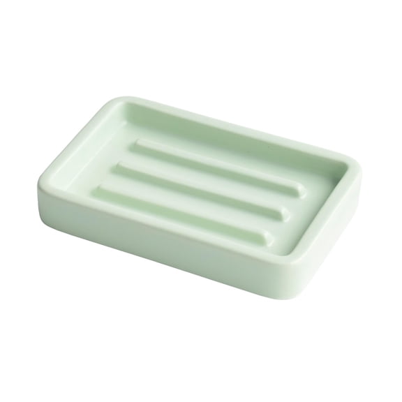 Matte Ceramic Soap Dish with Raised Ridges, Rectangle Bar Soap Holder for Bathroom Counter, Shower and Kitchen Sink, White