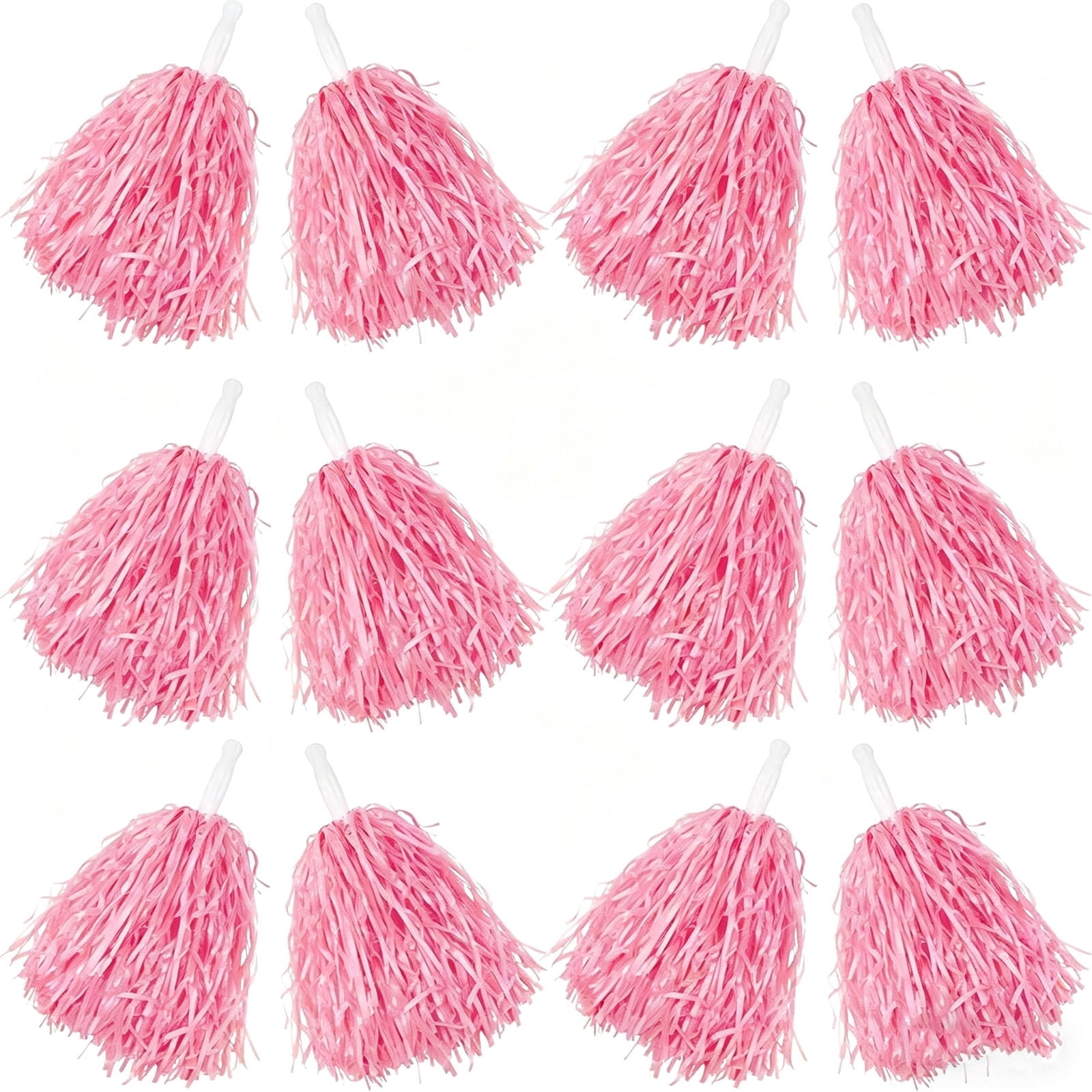 Matte Cheerleading Pom Poms - Soft Plastic with Baton Handle for Sports & Parties(12PCS)