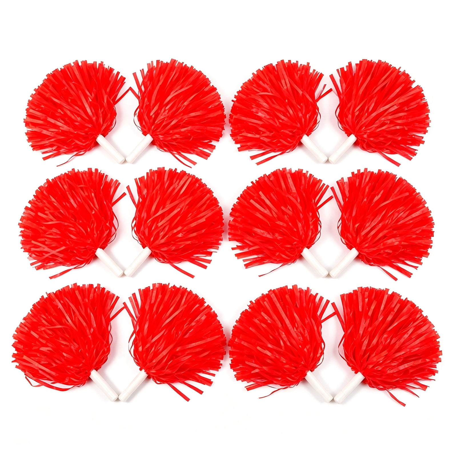 Matte Cheerleading Pom Poms - Soft Plastic with Baton Handle for Sports & Parties(12PCS)