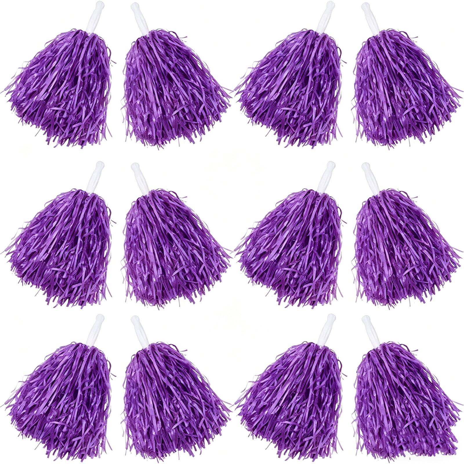 Matte Cheerleading Pom Poms - Soft Plastic with Baton Handle for Sports & Parties(12PCS)