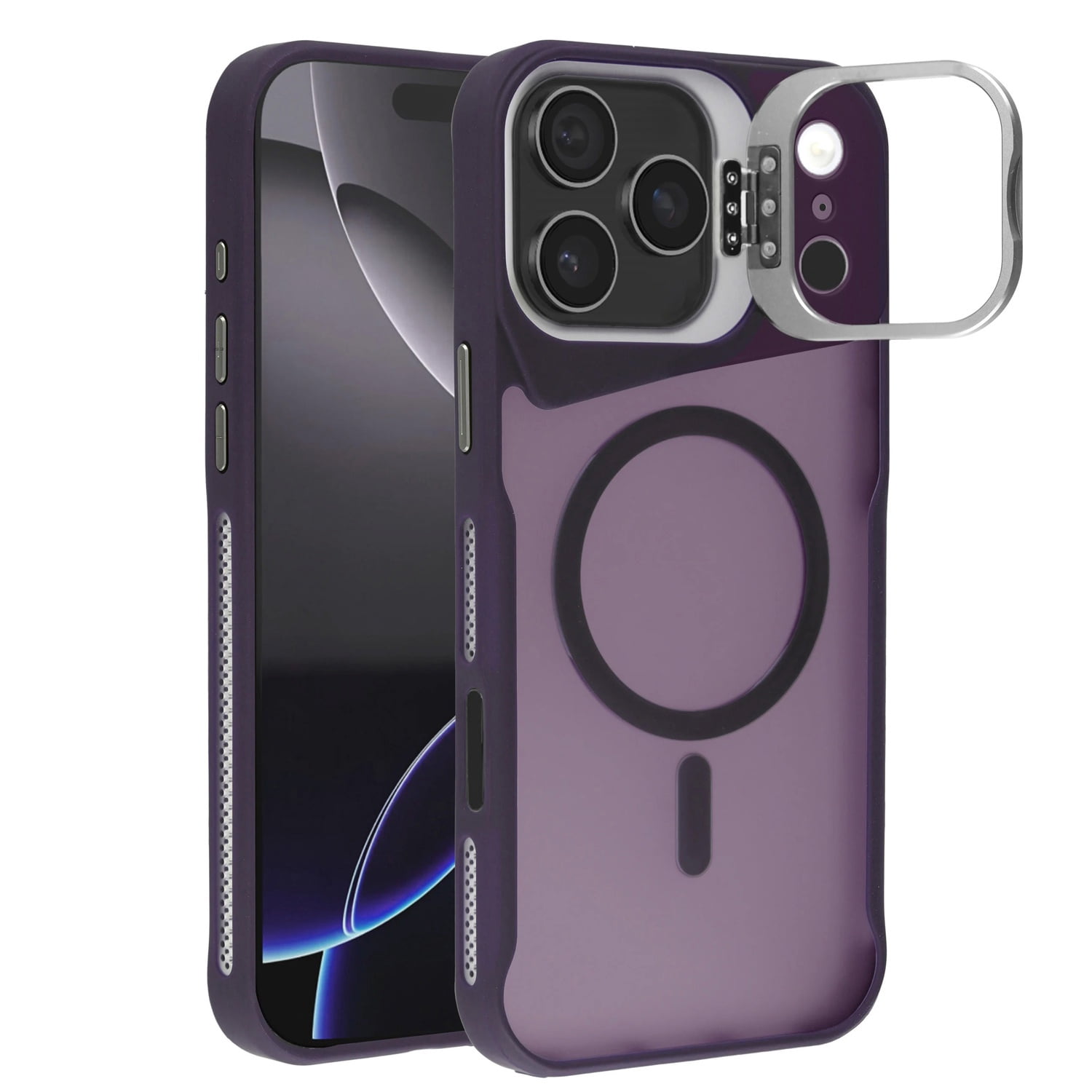 Matte Clear Camera Stand Case with Wireless Charging for iPhone 17 Pro Max - Purple