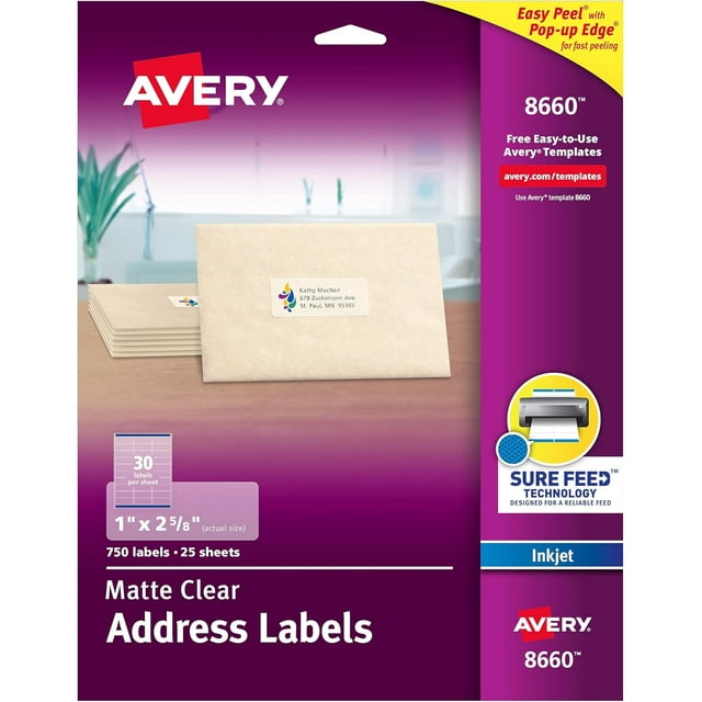Matte Clear Easy Peel Address Labels, 1 x 2 5/8, 750/Pack