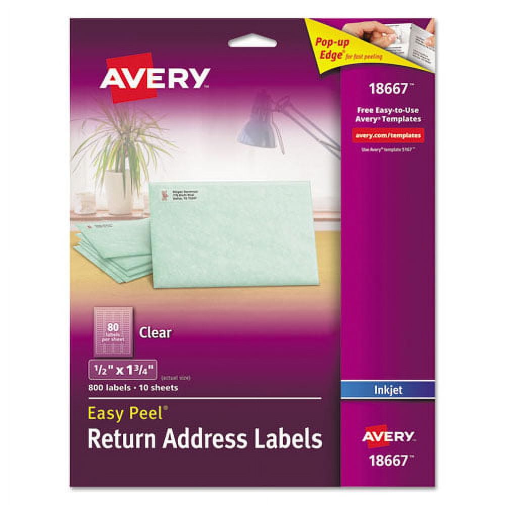 Matte Clear Easy Peel Mailing Labels W/ Sure Feed Technology, Inkjet Printers, 0.5 X 1.75, Clear, 80/Sheet, 10 Sheets/Pack | Bundle of 10 Packs