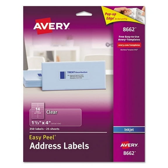 Matte Clear Easy Peel Mailing Labels W/ Sure Feed Technology, Inkjet Printers, 1.33 X 4, Clear, 14/sheet, 25 Sheets/pack | Bundle of 10 Packs