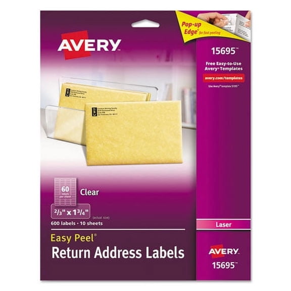 Matte Clear Easy Peel Mailing Labels W/ Sure Feed Technology, Laser Printers, 0.66 X 1.75, Clear, 60/sheet, 10 Sheets/pack | Bundle of 2 Packs