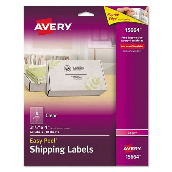 Matte Clear Easy Peel Mailing Labels W/ Sure Feed Technology, Laser Printers, 3.33 X 4, Clear, 6/sheet, 10 Sheets/pack | Bundle of 2 Packs