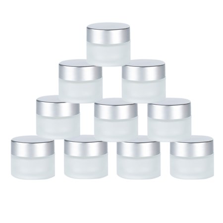 Matte Clear Glass Jars with Silver Lids & Inner Liners,Round Containers Travel Jars for Cosmetics, Eye Shadow, Makeup and Face cream Lotion (10pack/0.52oz)