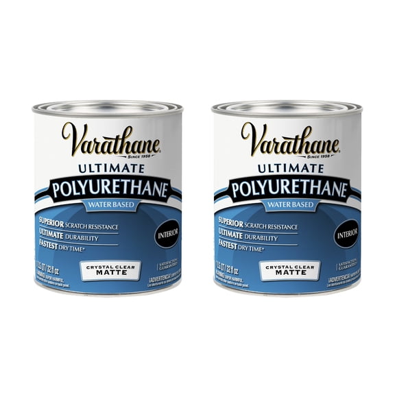 2 Pack, Matte Clear, Varathane Ultimate Crystal Clear Polyurethane Water-Based-262074, Quart
