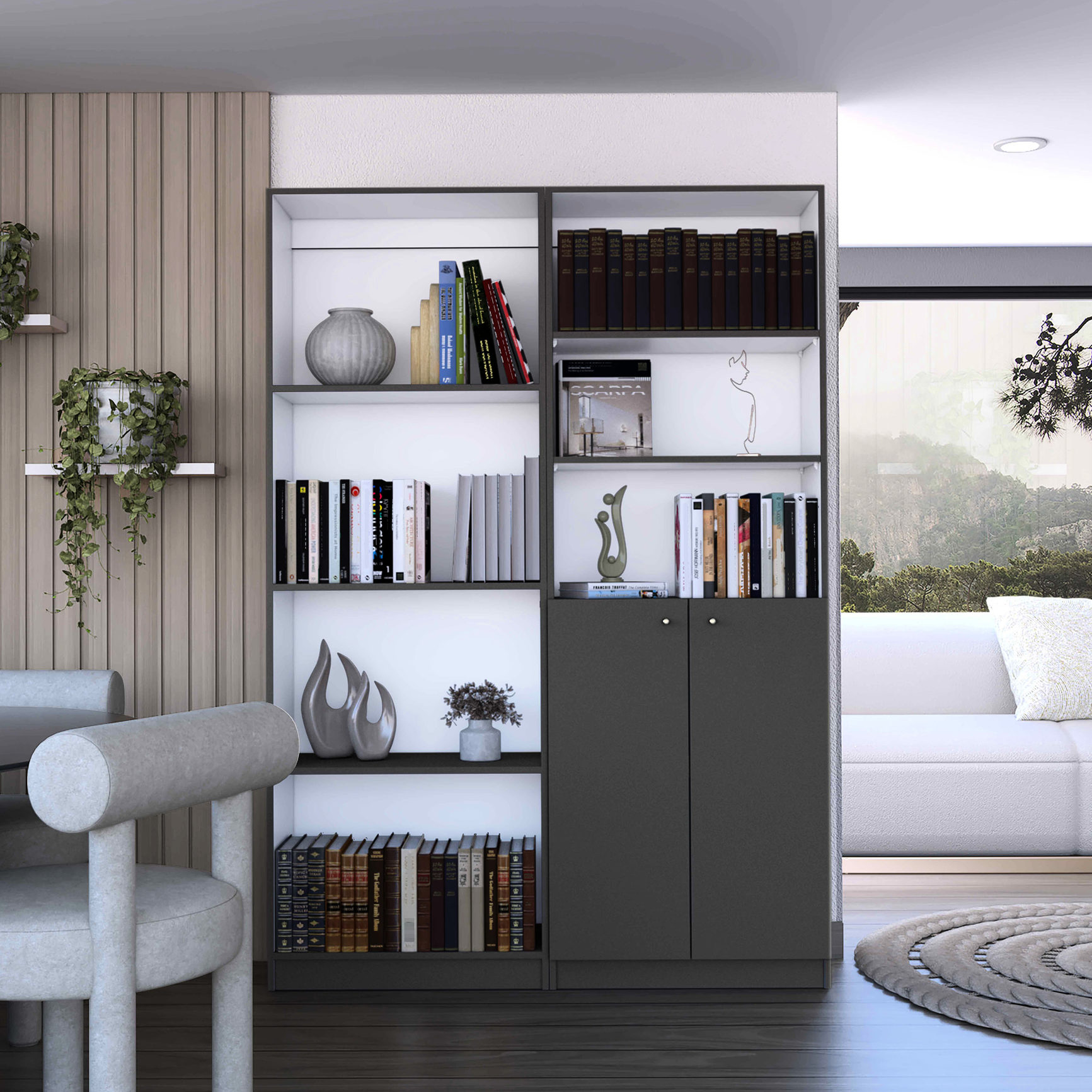 Matte Finish, 9 Shelves - Blend of Open and Concealed Storage - Home