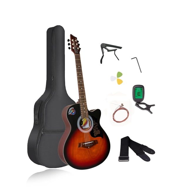 Matte Finish Old Violin Sunburst Red 6 String Cutaway 39