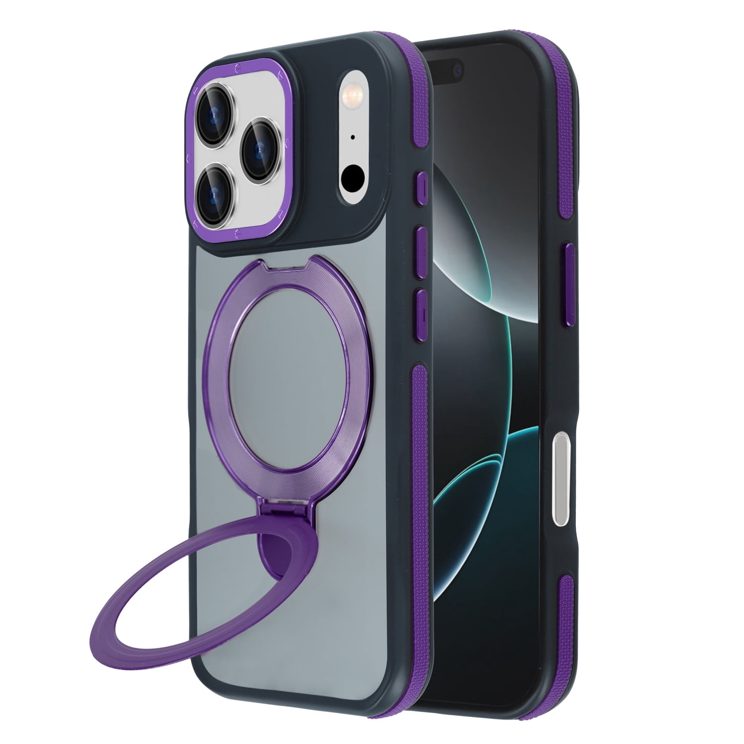 Matte Finish Protective Cover with Wireless Charging and Stand for iPhone 17 Pro Max - Purple