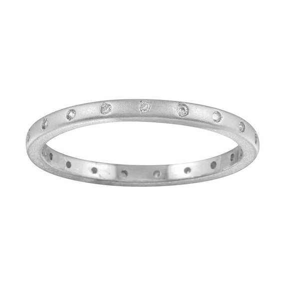 Matte Finish Rhodium Plated 925 Sterling Silver Eternity Ring Band White CZ Female Size 7