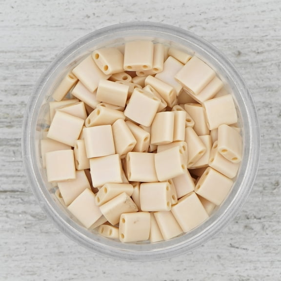 Mack and Rex - Beige Miyuki Tila Beads - Matte Flesh - Authentic Japanese Glass Beads for Jewelry Making, Weaving, Wrap Bracelets - 5mm - 25grams