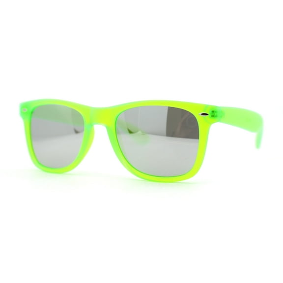 Matte Frost Neon Iconic Hipster Horn Rim Silver Mirror Sunglasses Green