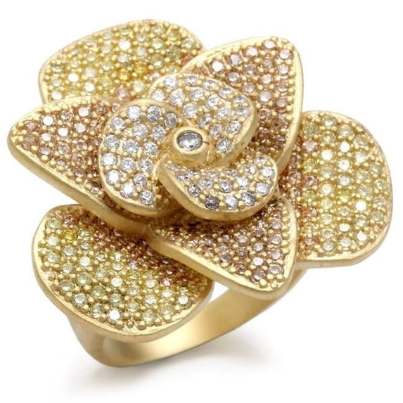 Matte Gold Brass Ring with AAA Grade CZ, Multi Color - Size 5