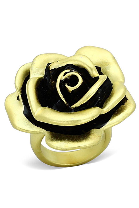 Matte Gold Brass Ring with Epoxy in Jet for Women Jet Stone Color Style LOA930 Size 9
