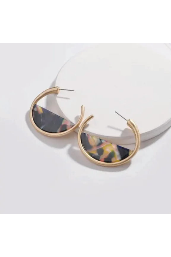 Matte Gold Circle Hoops Tortoise Shell Acrylic Half Round Hoop Women Earrings