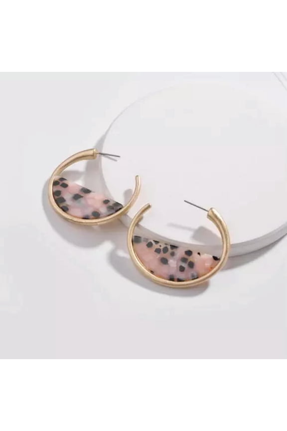 Matte Gold Circle Hoops Tortoise Shell Acrylic Half Round Hoop Women Earrings