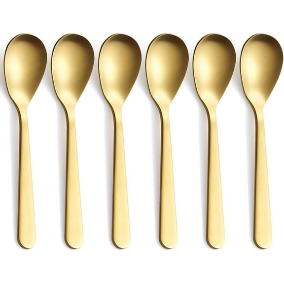 Matte Gold Demitasse Espresso Spoons, Stainless Steel Satin Finish Coffee Spoons, Mini Teaspoons, Sugar Spoons, 4.7-inch, Set of 6 Gold