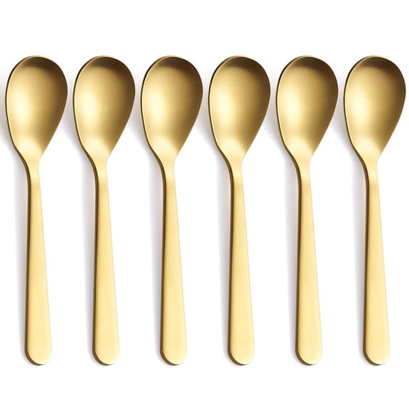 Matte Gold Demitasse Espresso Spoons, Stainless Steel Satin Finish Coffee Spoons, Mini Teaspoons, Sugar Spoons, 4.7-inch, Set of 6